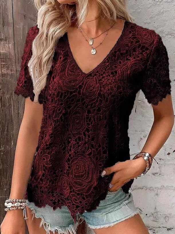 Seraphine | Lace-Trim V-Neck Top