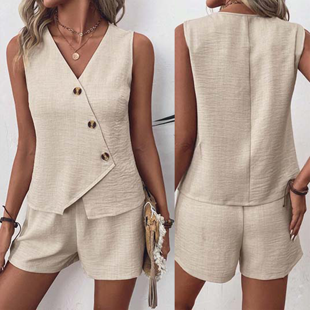 Savannah | Khaki Sleeveless Two-Piece Lounge Set