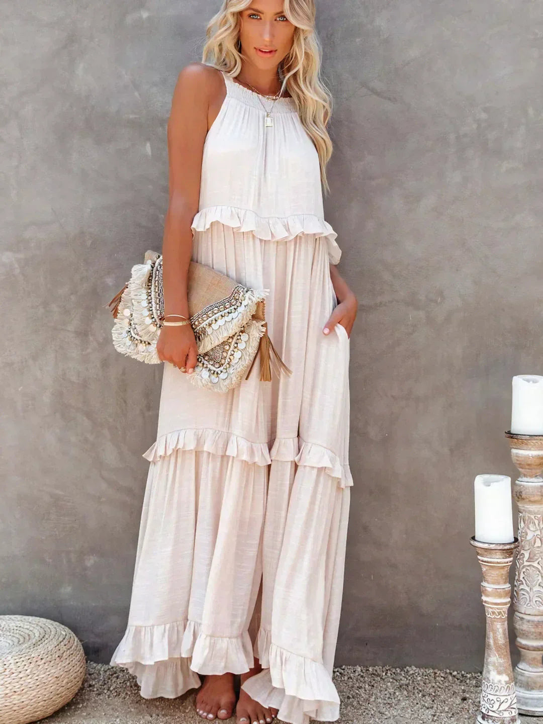 Eden | Bohemian Halter Ruffle Maxi Dress