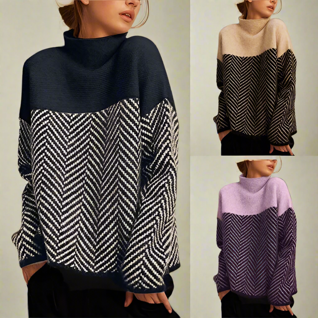 Elen | Chevron Pattern Turtleneck Sweater