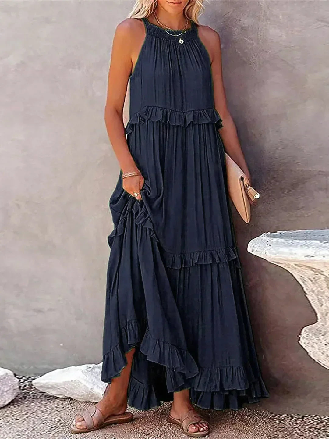 Eden | Bohemian Halter Ruffle Maxi Dress