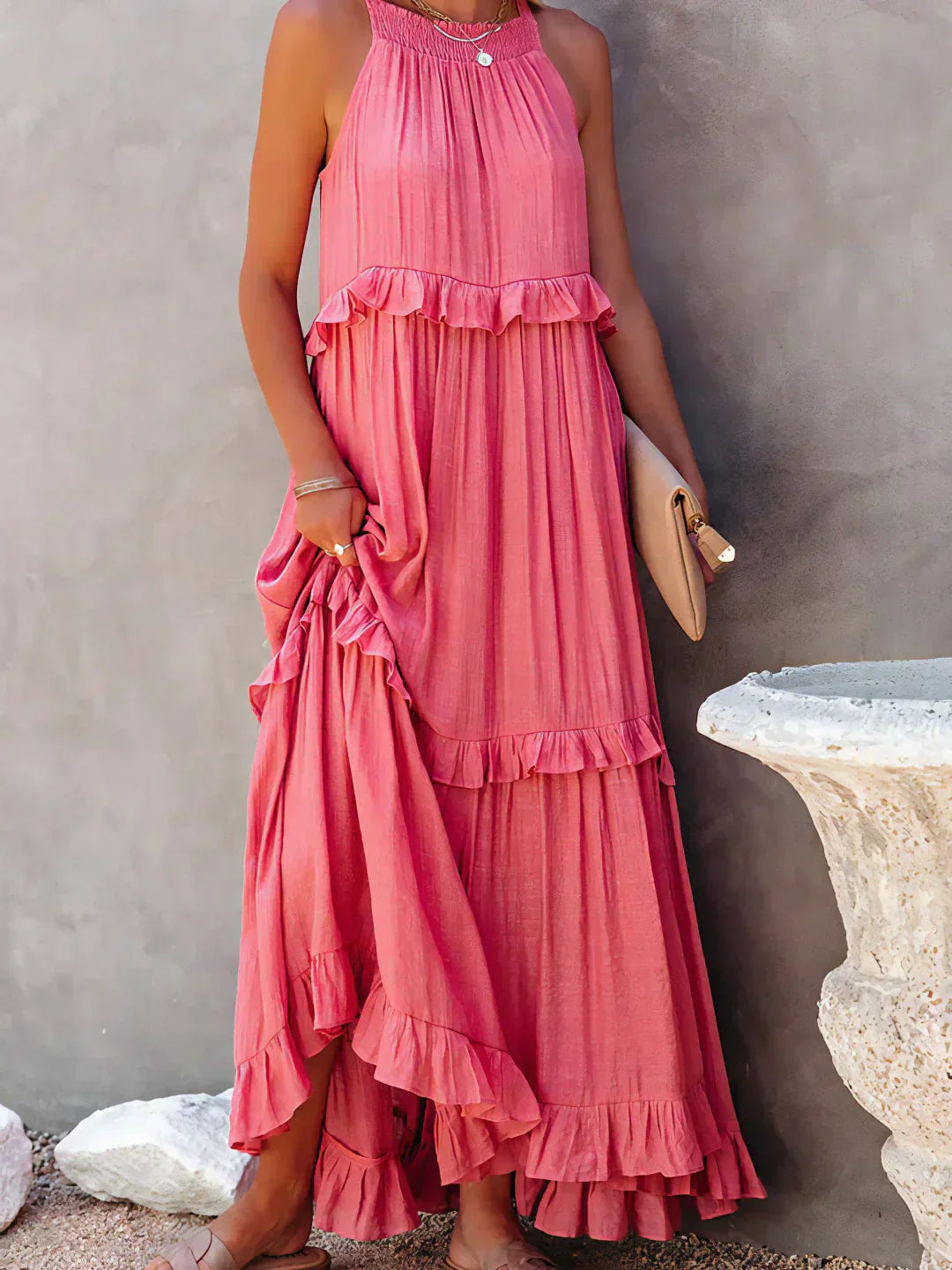 Eden | Bohemian Halter Ruffle Maxi Dress