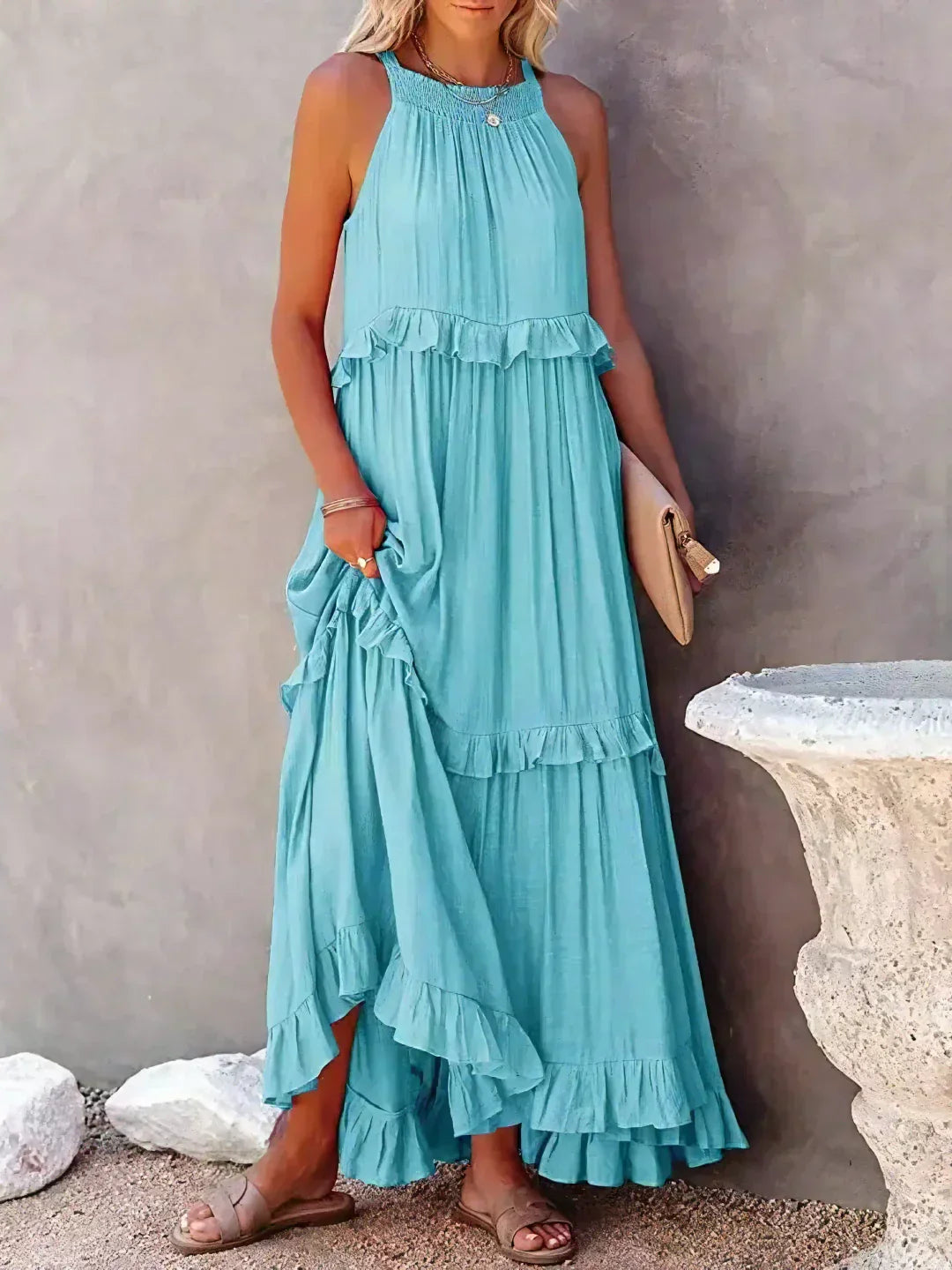 Eden | Bohemian Halter Ruffle Maxi Dress