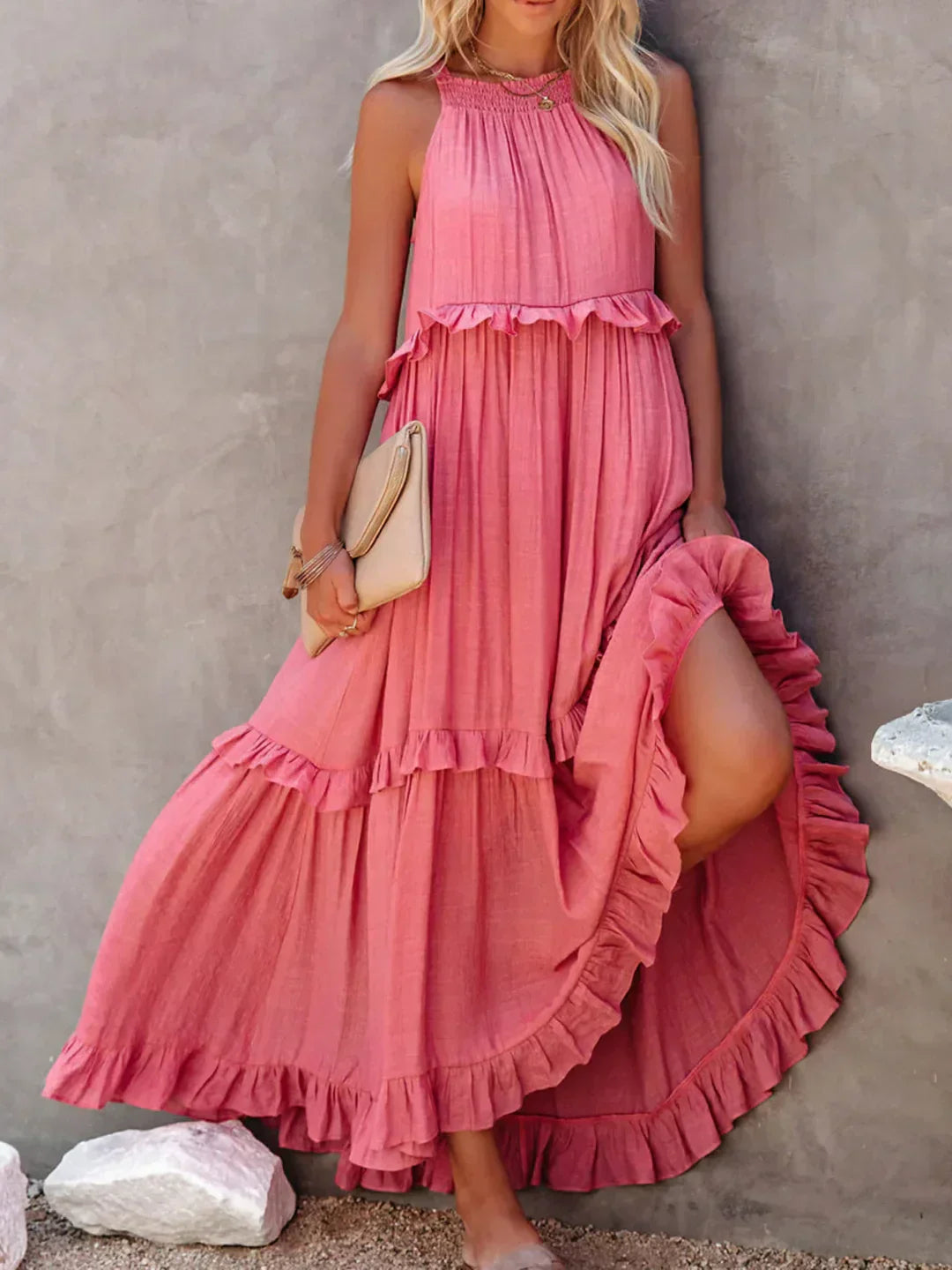 Eden | Bohemian Halter Ruffle Maxi Dress