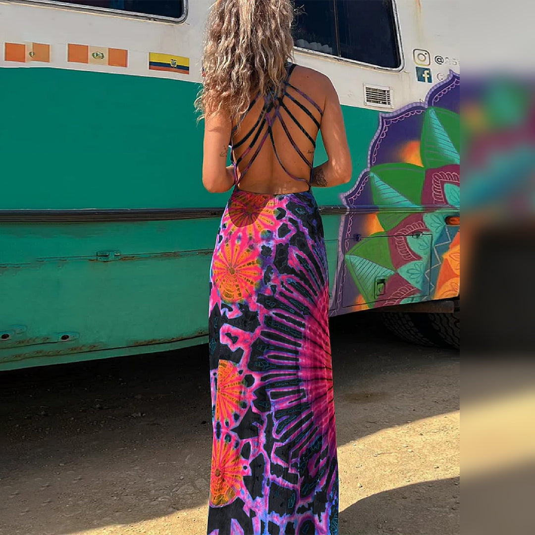 Daphne | Tie-Dye Maxi Dress | Effortless Summer Elegance | Backless Design