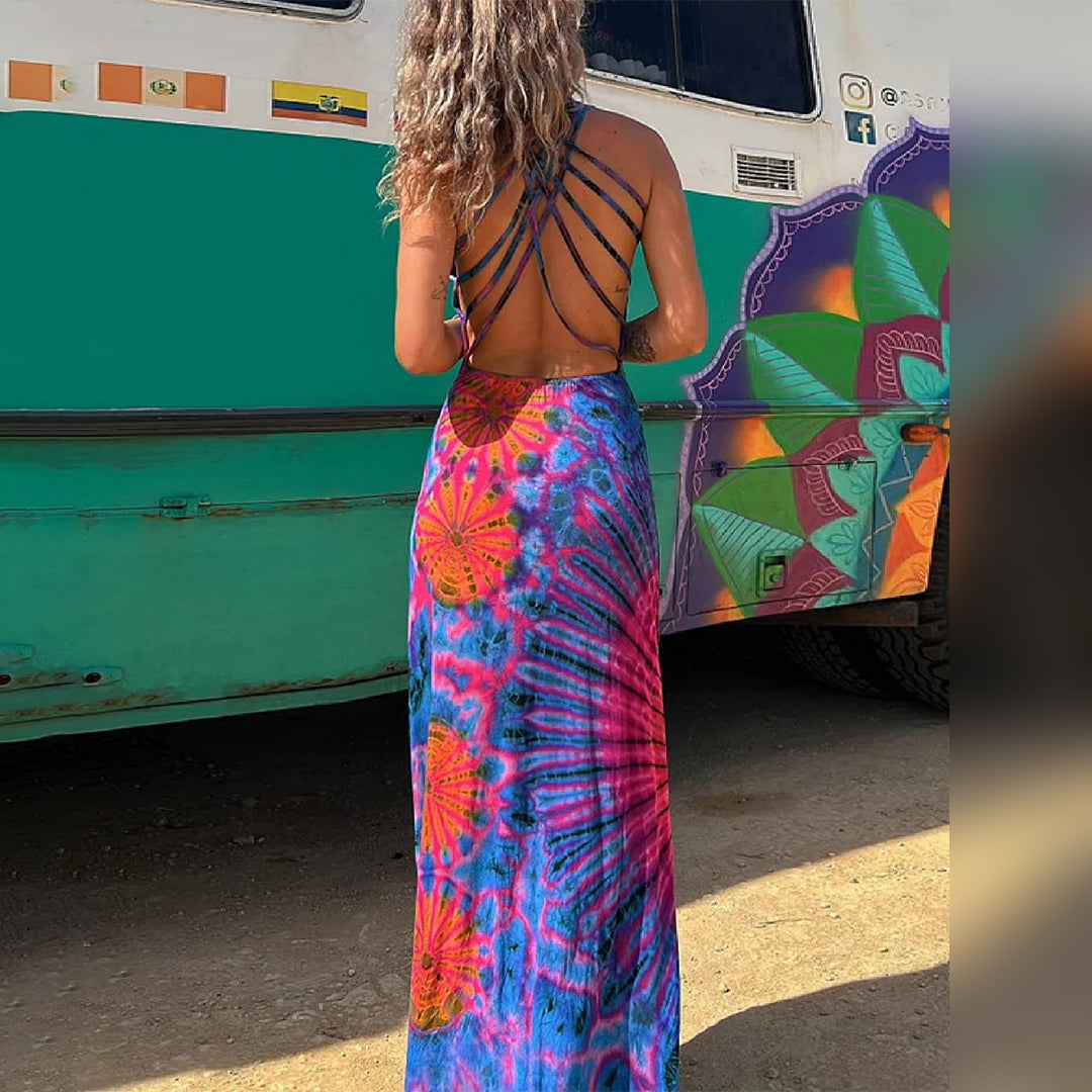 Daphne | Tie-Dye Maxi Dress | Effortless Summer Elegance | Backless Design