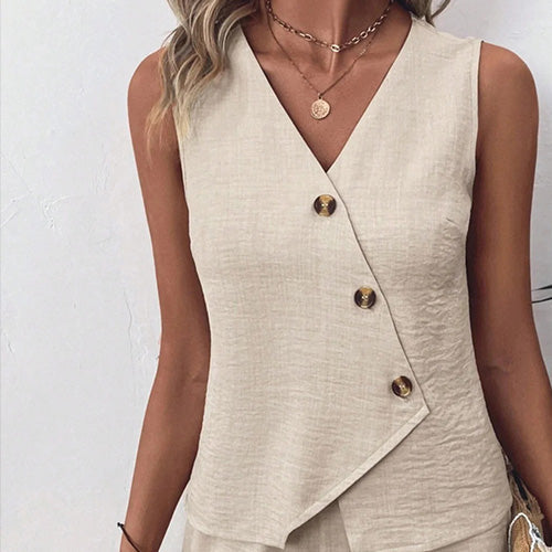 Savannah | Khaki Sleeveless Two-Piece Lounge Set