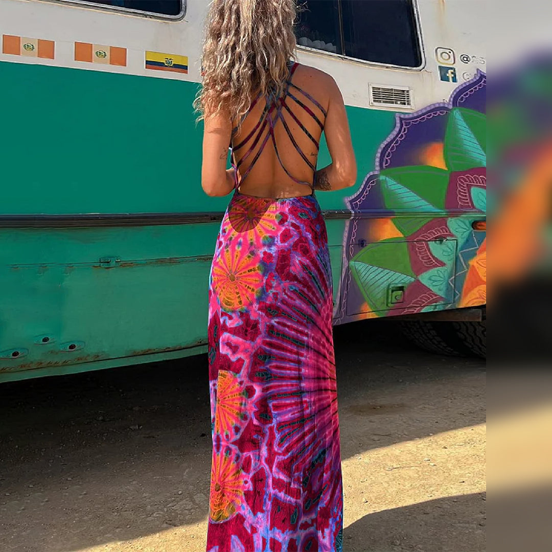 Daphne | Tie-Dye Maxi Dress | Effortless Summer Elegance | Backless Design