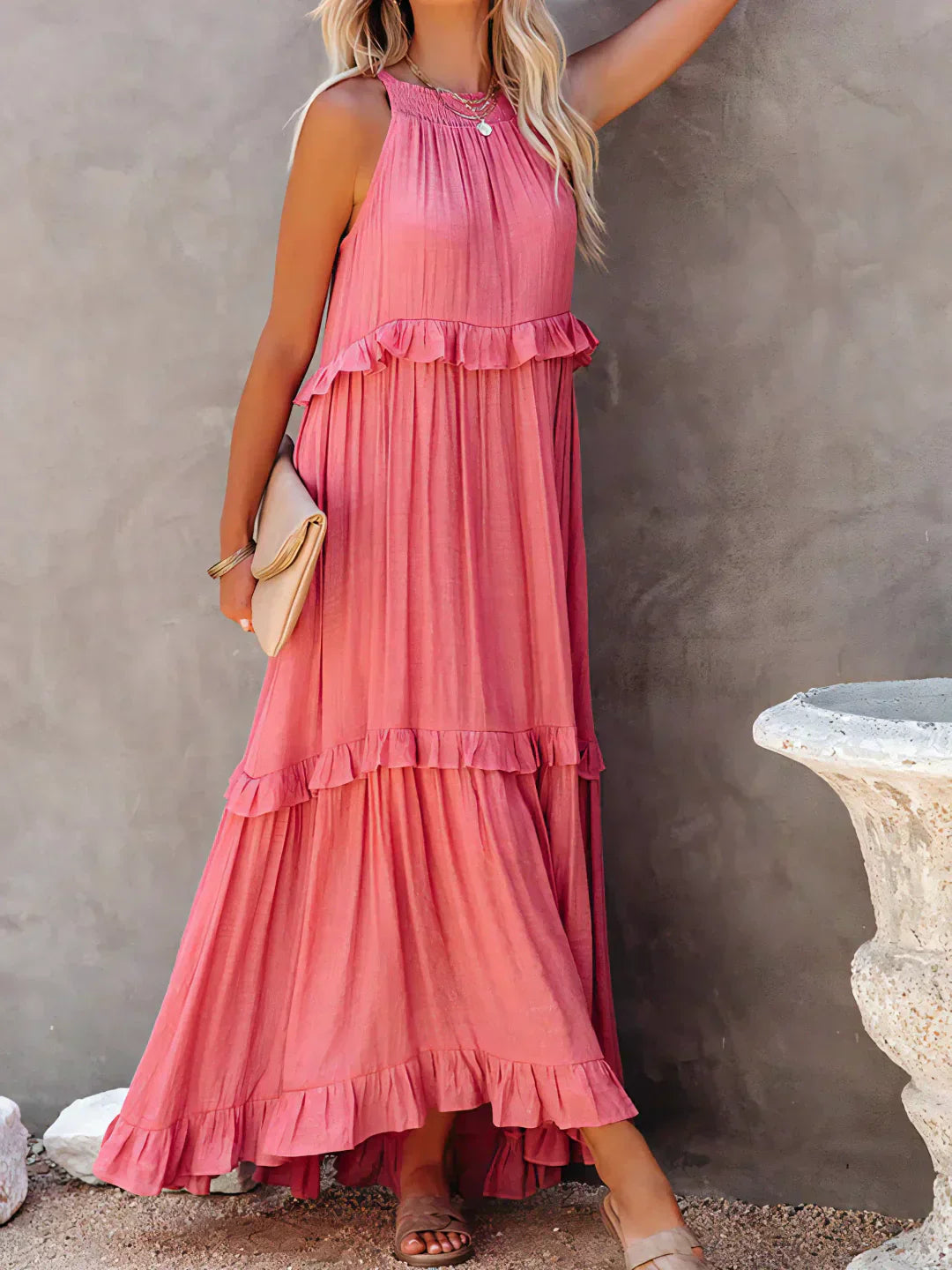 Eden | Bohemian Halter Ruffle Maxi Dress