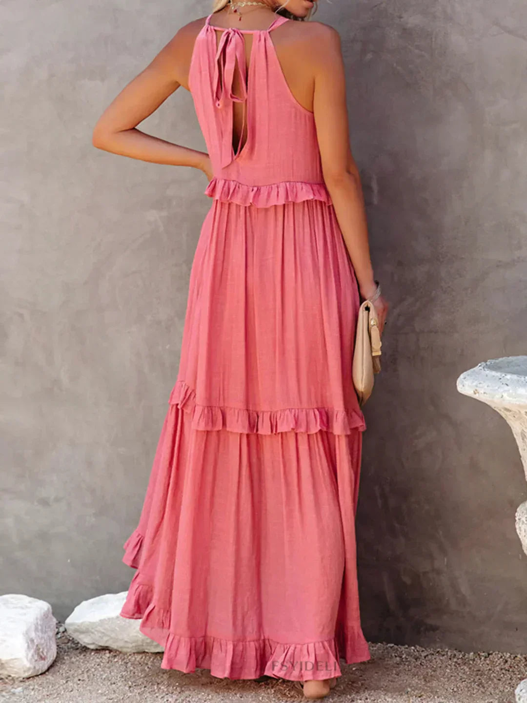 Eden | Bohemian Halter Ruffle Maxi Dress