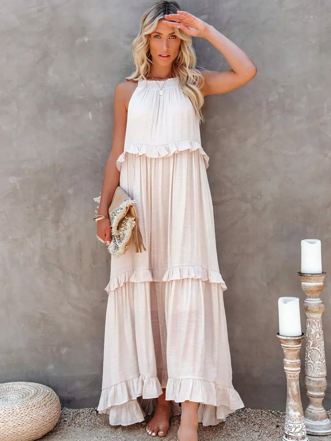 Eden | Bohemian Halter Ruffle Maxi Dress