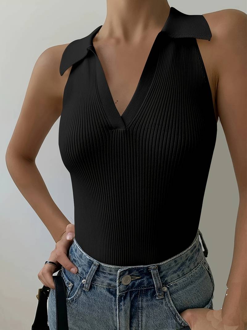 Elena | Ribbed Knit V-Neck Top