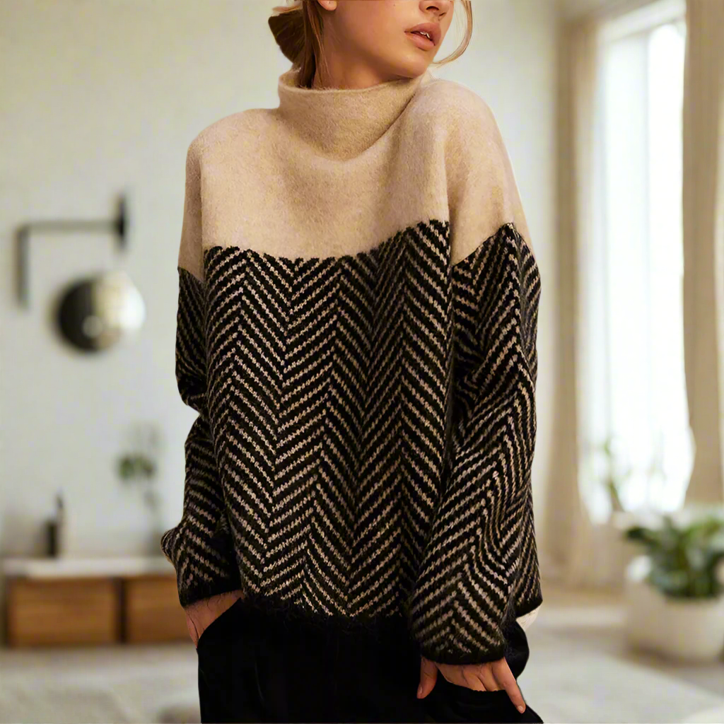 Elen | Chevron Pattern Turtleneck Sweater