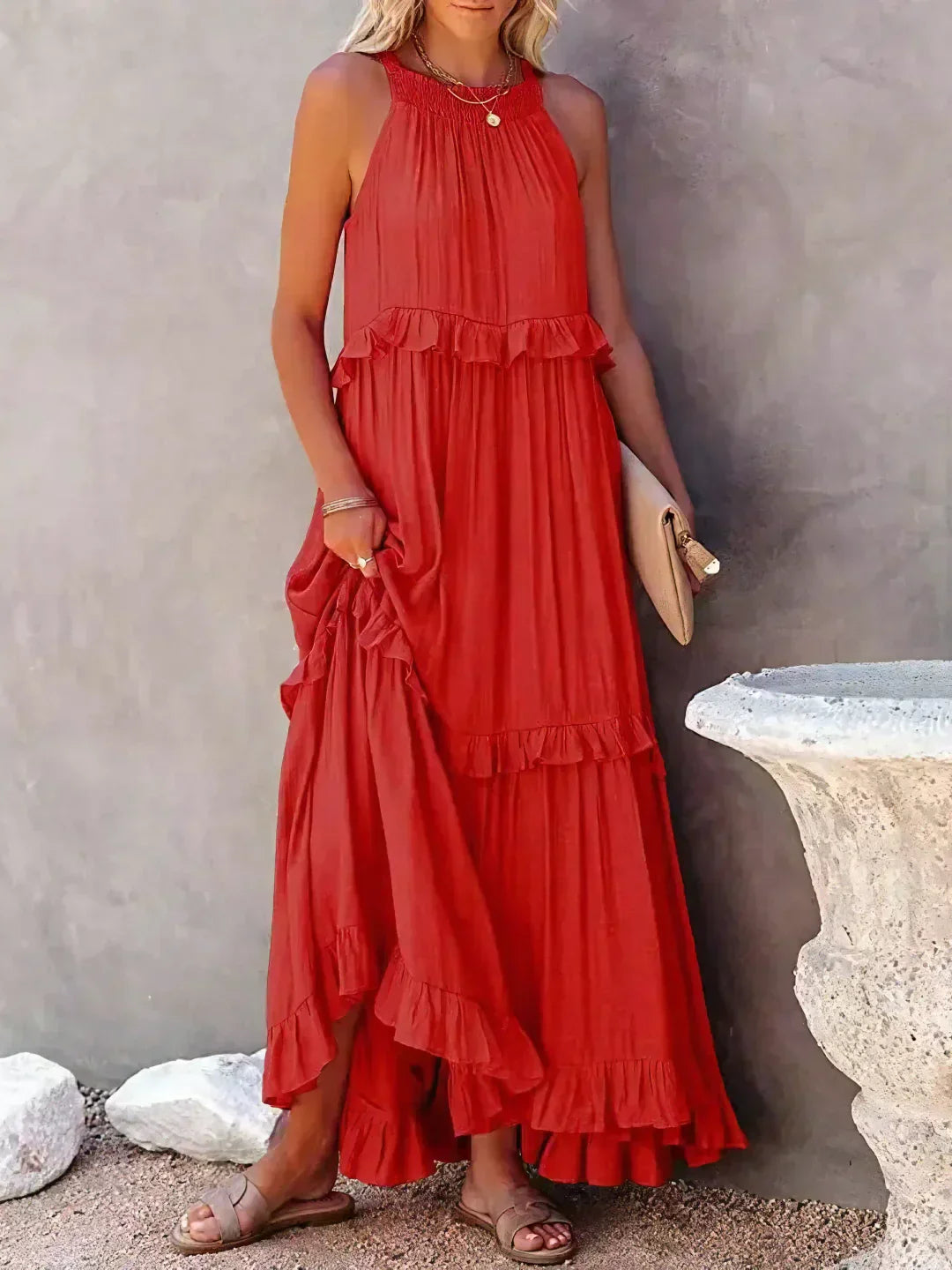 Eden | Bohemian Halter Ruffle Maxi Dress